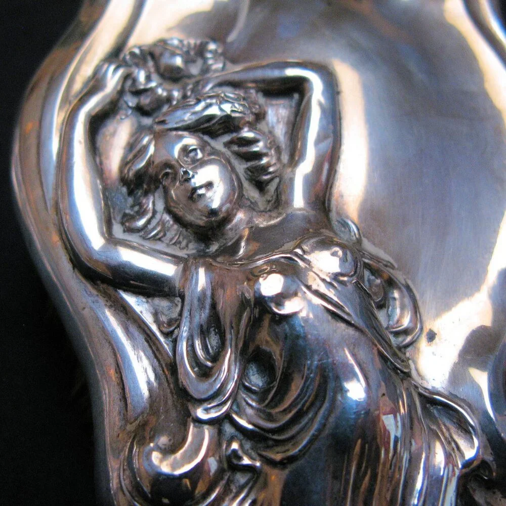 ANTIQUE SILVER MIRROR, BRUSH, WEBSTER CO. ART NOUVEAU STERLING